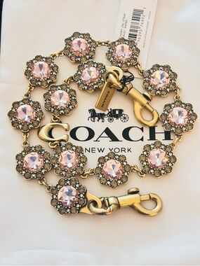 Coach Pink Tea Rose Crystal Swag Bag Charm/ Strap